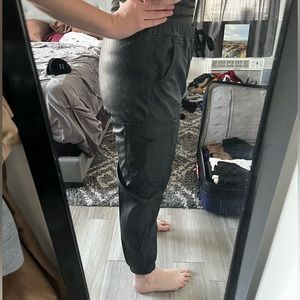 Black faux leather joggers, women’s size Large